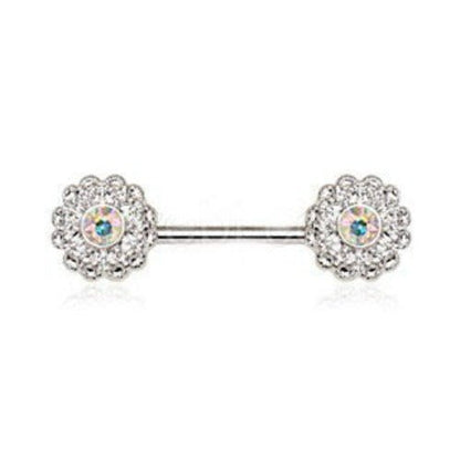 316L Stainless Steel Aurora Flower Cluster Nipple Bar | Fashion Hut Jewelry