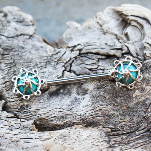 316L Surgical Steel Turquoise Stone Carousel Nipple Bar Fashion Hut Jewelry