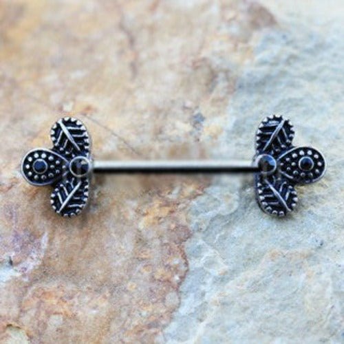 316L Stainless Steel Black Peacock Feather Nipple Bar | Fashion Hut Jewelry