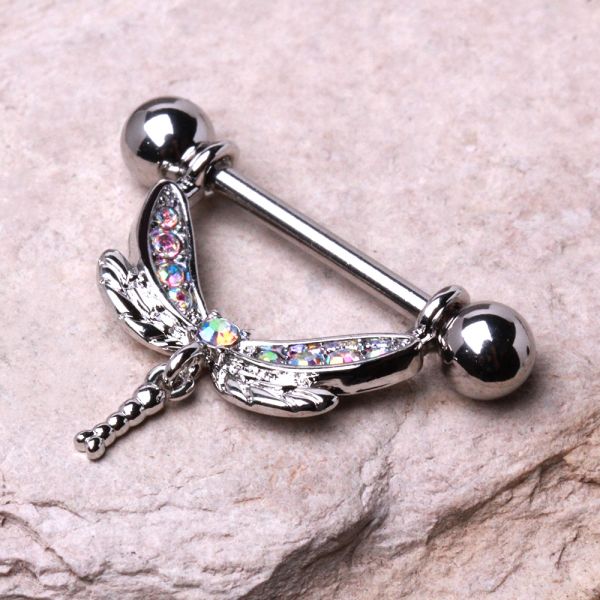 316L Stainless Steel Aurora Borealis Dragonfly Nipple Ring