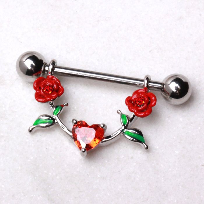 316L Stainless Steel Red Rose Nipple Shield Fashion Hut Jewelry