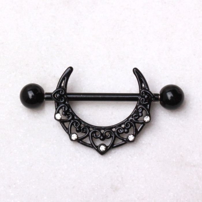 Black PVD Plated Crescent Moon Nipple Shield Fashion Hut Jewelry
