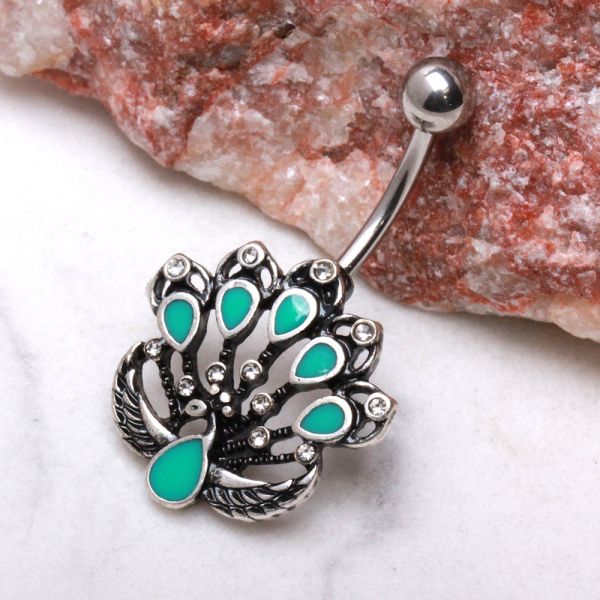 316L Stainless Steel Jeweled Peacock Navel Ring