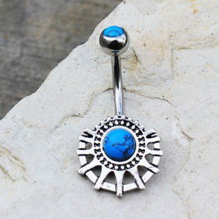 316L Stainless Steel Ornate Turquoise Navel Ring | Fashion Hut Jewelry