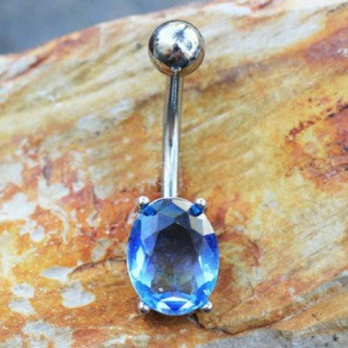 316L Stainless Steel Blue Synthetic Tourmaline Navel Ring | Fashion Hut Jewelry