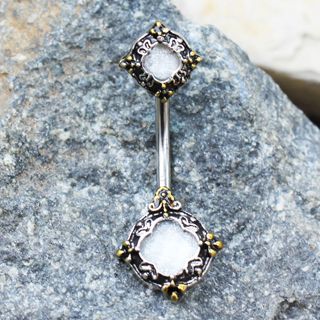 316L Stainless Steel Ornate Metallic Gem Navel Ring Fashion Hut Jewelry