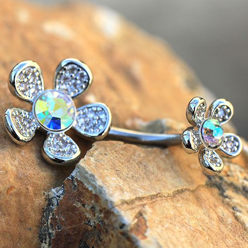 316L Stainless Steel Double Rainbow Flower Navel Ring