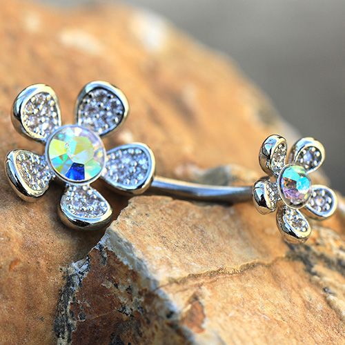 316L Stainless Steel Double Rainbow Flower Navel Ring Fashion Hut Jewelry