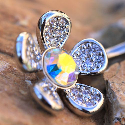 316L Stainless Steel Double Rainbow Flower Navel Ring