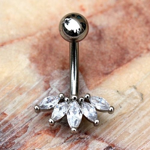 316L Stainless Steel Marquise Cut CZ Navel Ring Belly Button Ring | Fashion Hut Jewelry