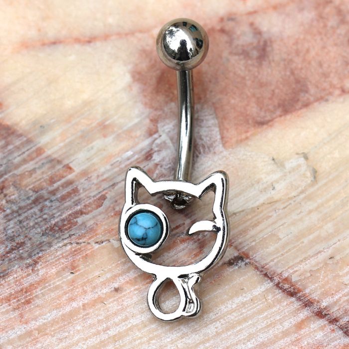316L Stainless Steel Turquoise Kitty Navel Ring Fashion Hut Jewelry