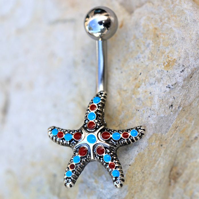 316L Stainless Steel Colorful Starfish Navel Ring | Fashion Hut Jewelry