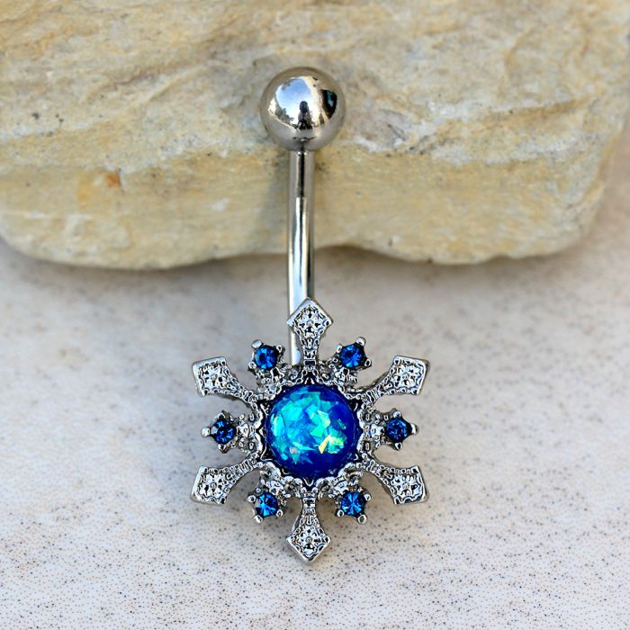 316L Stainless Steel Blue Snowflake Navel Ring Fashion Hut Jewelry