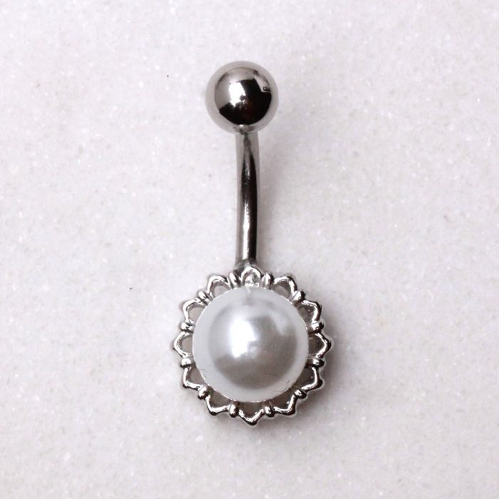 316L Stainless Steel White Faux Pearl Navel Ring Fashion Hut Jewelry