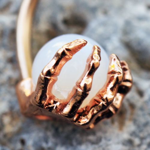 Rose Gold Plated Skeleton Hand Holding Crystal Ball Navel Ring Fashion Hut Jewelry