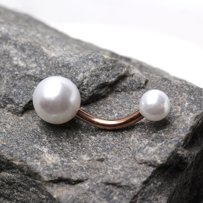Rose Gold Plated Navel Ring with White Faux Pearls