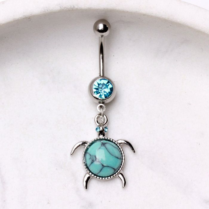 316L Stainless Steel Turquoise Turtle Dangle Navel Ring Fashion Hut Jewelry