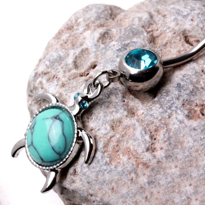 316L Stainless Steel Turquoise Turtle Dangle Navel Ring