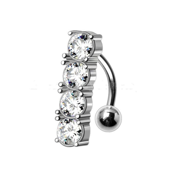 316L Surgical Steel Top Down Navel Ring with 4 Round Gems Fashion Hut Jewelry
