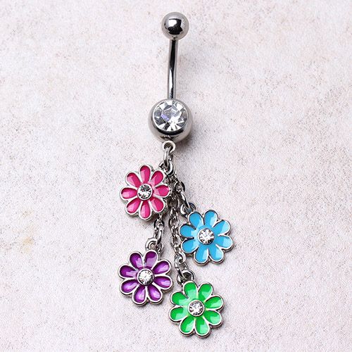 Navel Ring with Multi Color Daisy Dangle - Fashion Hut Jewelry
