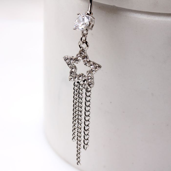 Navel Ring with Gemmed Star and Chains Dangle Fashion Hut Jewelry