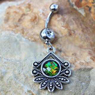 316L Stainless Steel Tropical Flower Dangle Navel Ring | Fashion Hut Jewelry