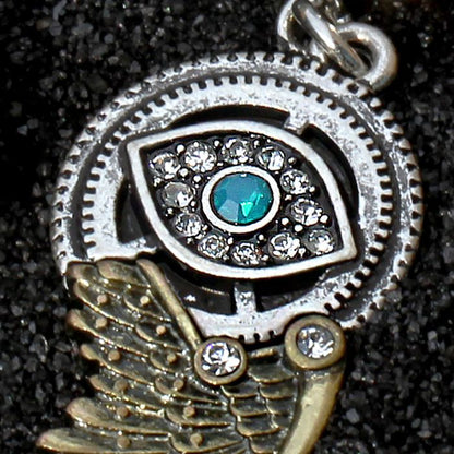 Gemmed Steampunk All Seeing Eye Navel Ring w/ Mechanical Wing Dangle Belly Ring - Fashion Hut Jewelry
