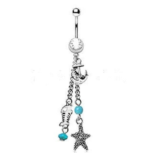 316L Stainless Steel Nautical Beach Charms Dangle Navel Ring | Fashion Hut Jewelry