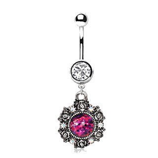 316L Stainless Steel Victorian Style Pendant Dangle Navel Ring - Fashion Hut Jewelry