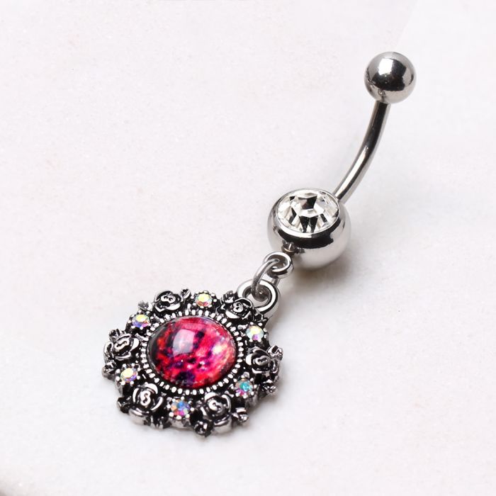 316L Stainless Steel Victorian Style Pendant Dangle Navel Ring Fashion Hut Jewelry