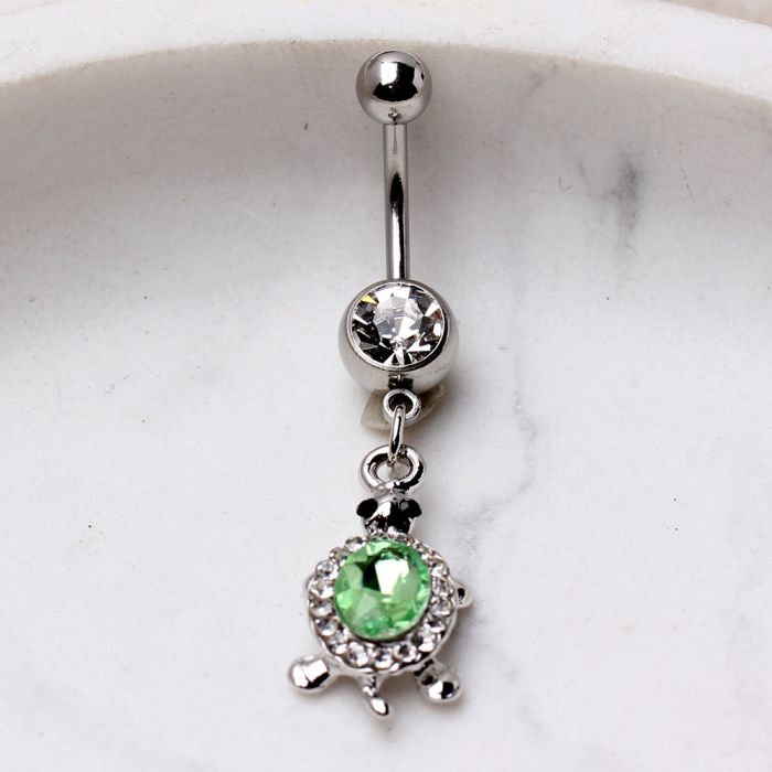 316L Stainless Steel Dazzling Green Turtle Dangle Navel Ring