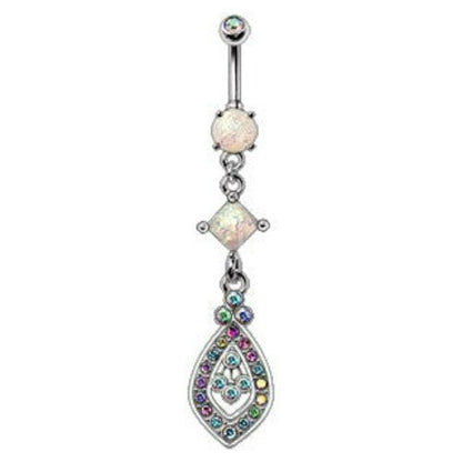316L Stainless Steel Aurora Teardrop Dangle Navel Ring | Fashion Hut Jewelry