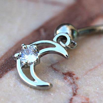 316L Stainless Steel Moon and Star Dangle Navel Ring