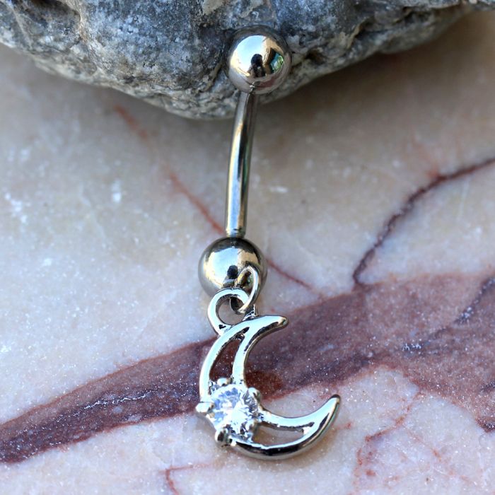 316L Stainless Steel Moon and Star Dangle Navel Ring Fashion Hut Jewelry