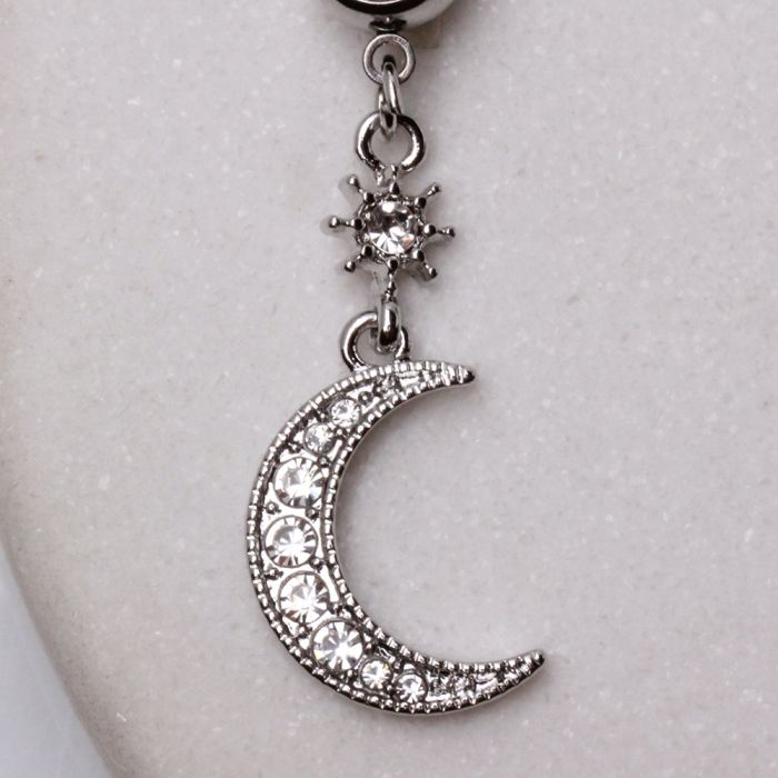 316L Stainless Steel Glittering Moon & Star Dangle Navel Ring Fashion Hut Jewelry
