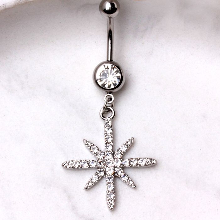 316L Stainless Steel Glittering North Star Dangle Navel Ring Fashion Hut Jewelry