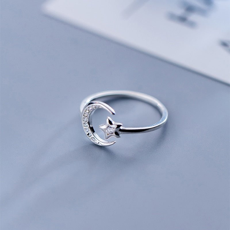 Moon and Star Sterling Silver Adjustable Ring - * will begin shipping week of Oct 16th * | Fashion Hut Jewelry