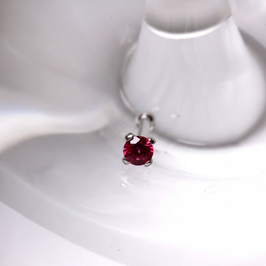 14Kt White Gold Stud Nose Ring with Prong Setting Gem - multiple options are available