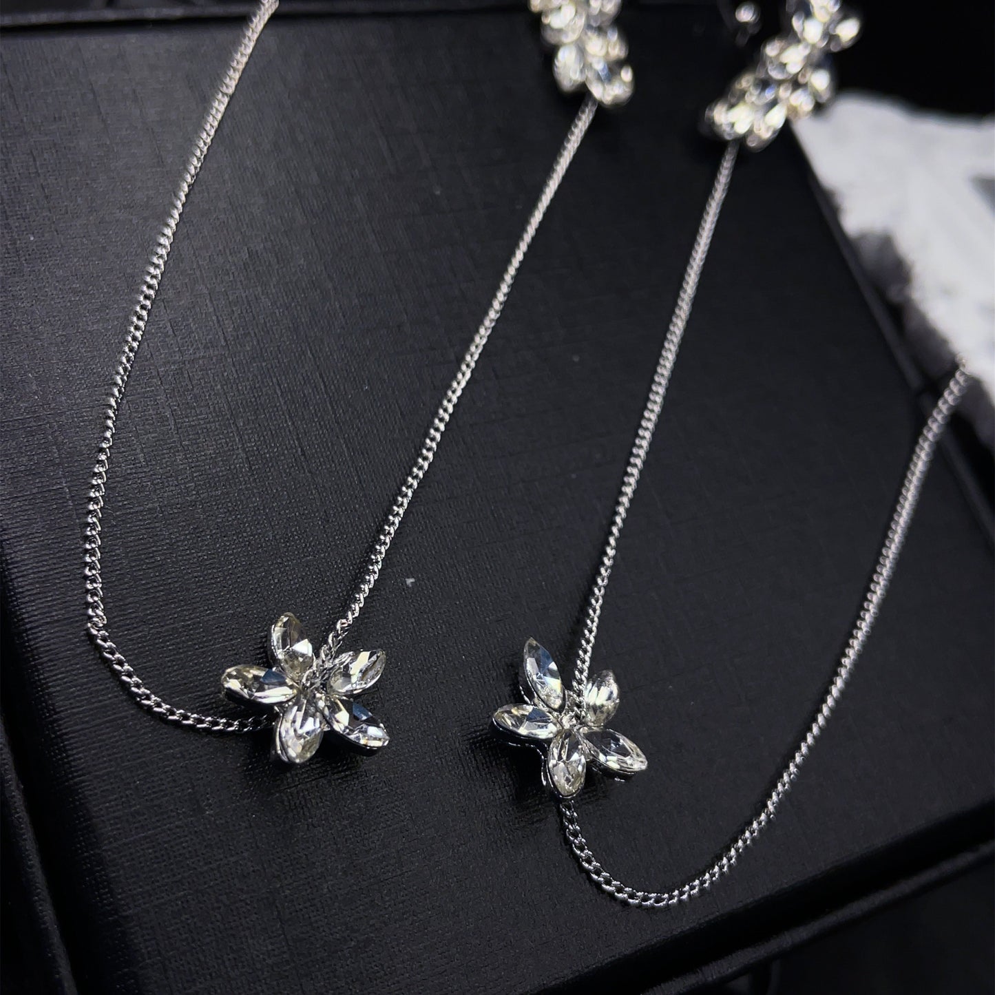 Flower Threader Ear Cuff Earrings - Sterling Silver