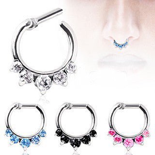 316L Surgical Steel Gemmed Princess Septum Clicker | Fashion Hut Jewelry