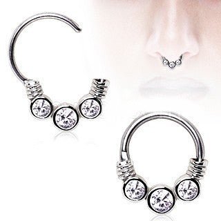 316L Surgical Steel Gemmed Trio Septum Clicker | Fashion Hut Jewelry