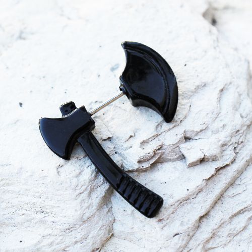 Black PVD Plated Axe Fake Taper / Cartilage Earring