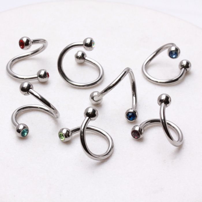 316L Surgical Steel Twist with Gemmed Balls Fashion Hut Jewelry