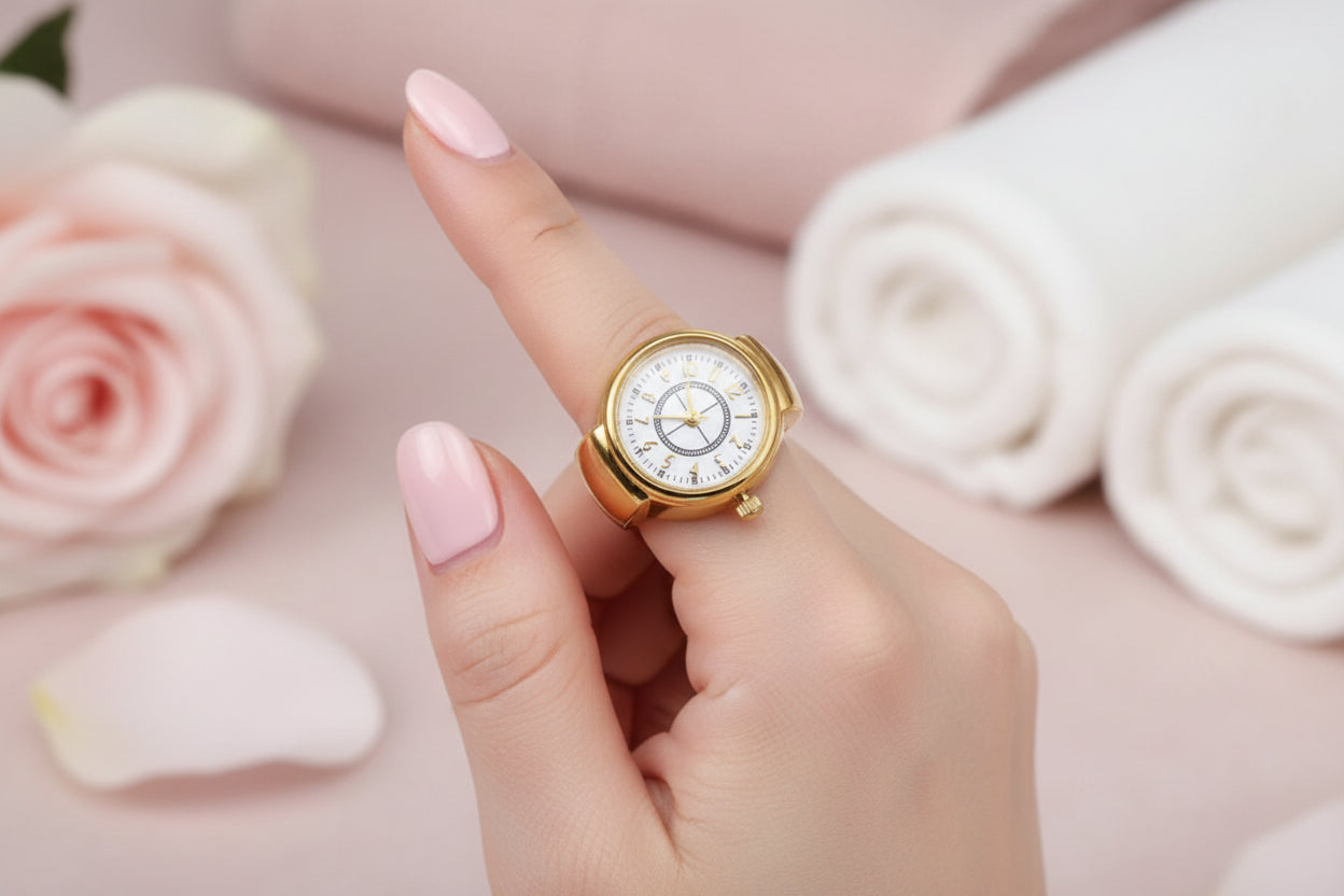 Gold Stainless Steel Quartz Ring Watch