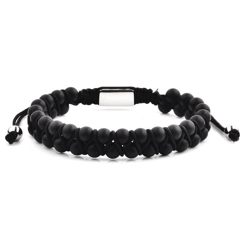 CRUCIBLE MEN'S MATTE BLACK AGATE STONE BEADED ADJUSTABLE BRACELET | Fashion Hut Jewelry