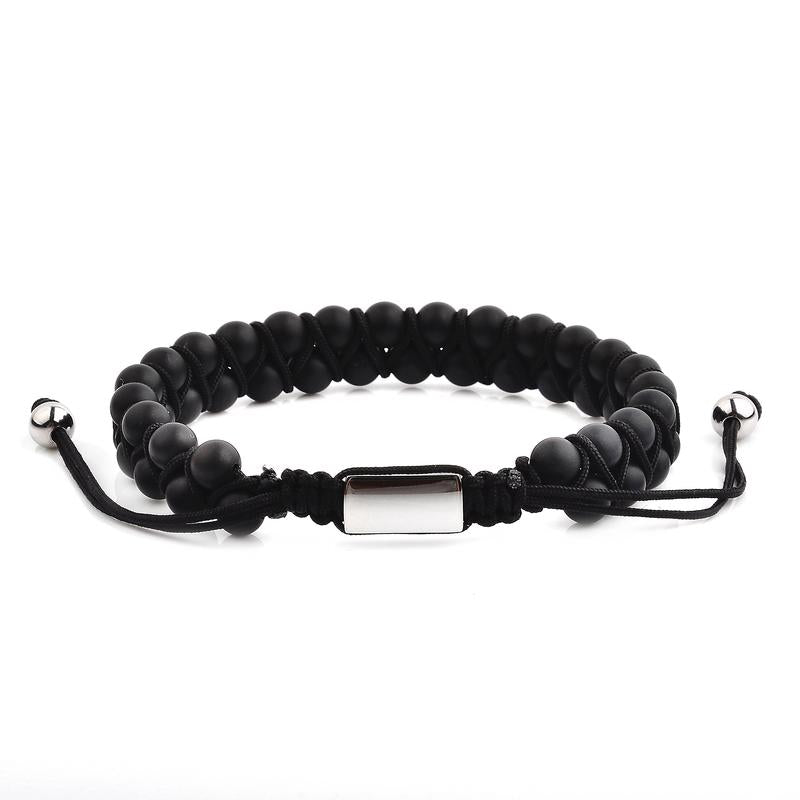 CRUCIBLE MEN'S MATTE BLACK AGATE STONE BEADED ADJUSTABLE BRACELET | Fashion Hut Jewelry