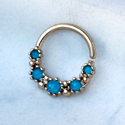 Gold Plated Aqua Synthetic Opal Seamless Ring | Fashion Hut Jewelry