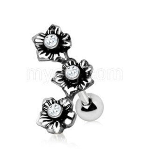 316L Stainless Steel Triple Flower Cartilage Earring | Fashion Hut Jewelry