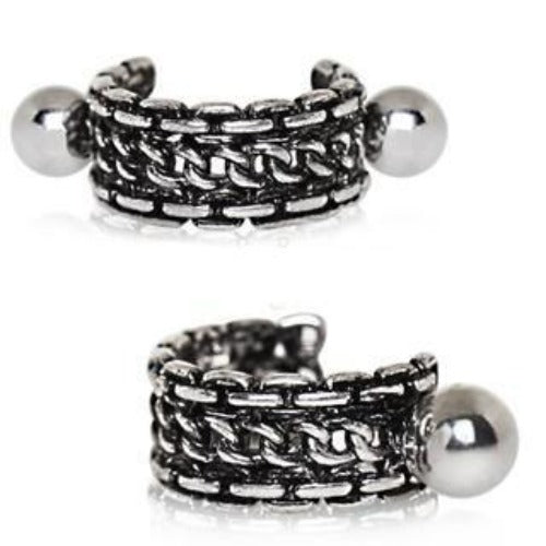 316L Stainless Steel Link Chain Cartilage Cuff Earring | Fashion Hut Jewelry