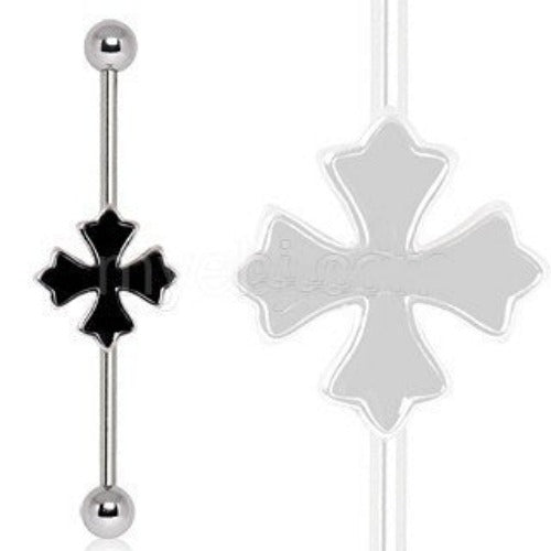 316L Industrial Barbell with Cross Patonce - Fashion Hut Jewelry
